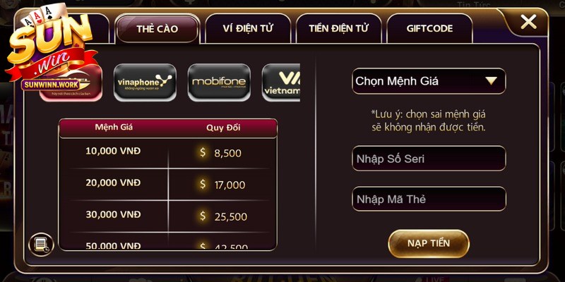 Các bước nạp tiền Sunwin phổ biến, thực hiện đơn giản bạn nên biết
